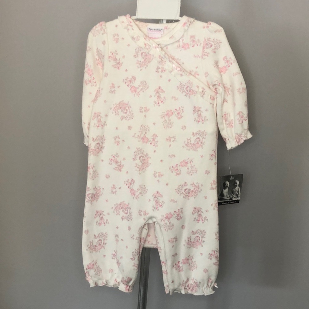 Piper & Posie Pink Toile Pattern Gift Set Outfit & Blanket Sz 3-6 Months